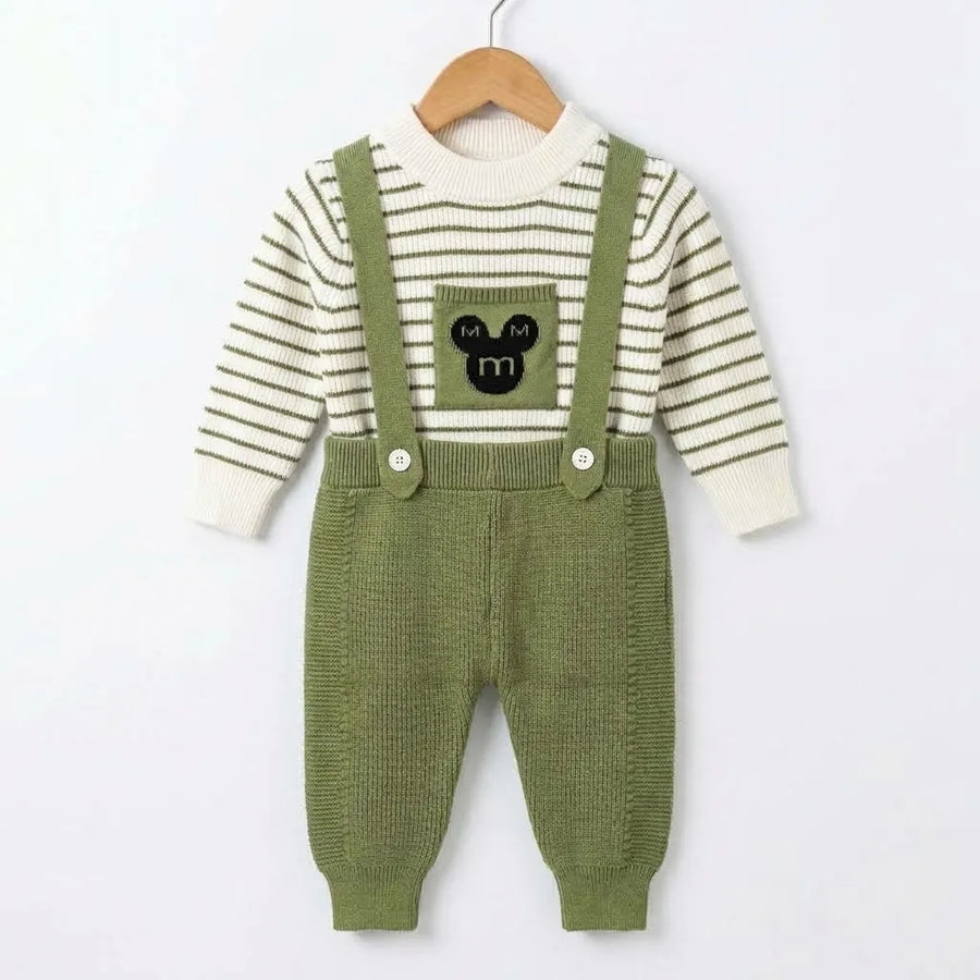 Winter Green Mickey Dangri Romper (Size 0 - 18 Months)