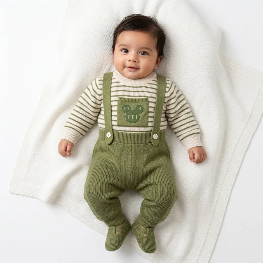 Winter Green Mickey Dangri Romper (Size 0 - 18 Months)