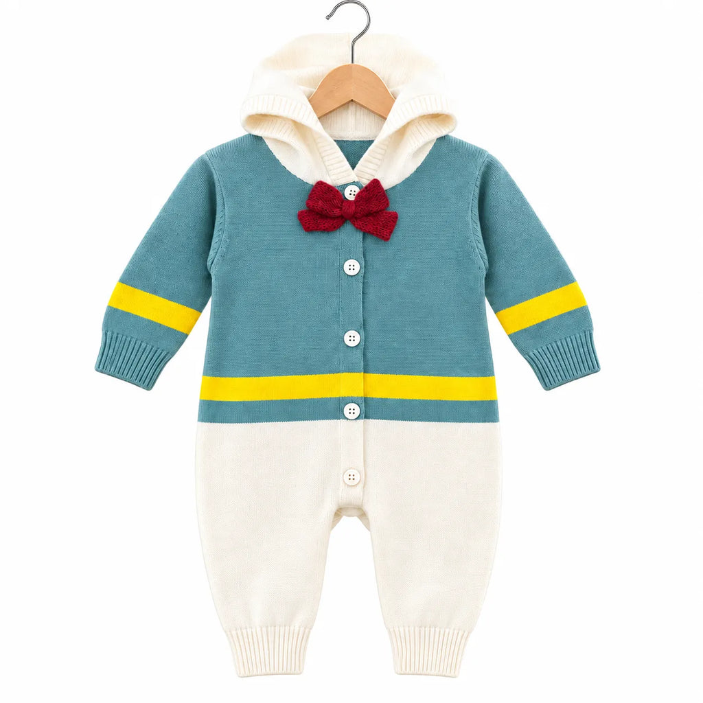 Winter Green & White Bow Romper (Size 0 - 18 Months)