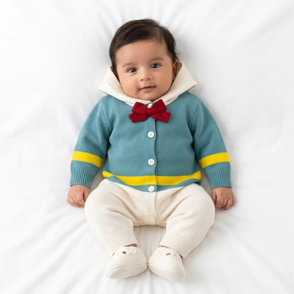 Winter Green & White Bow Romper (Size 0 - 18 Months)