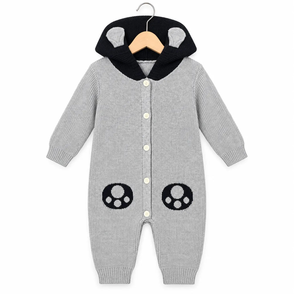 Winter Grey & Black Panda Romper (Size 0 - 18 Months)