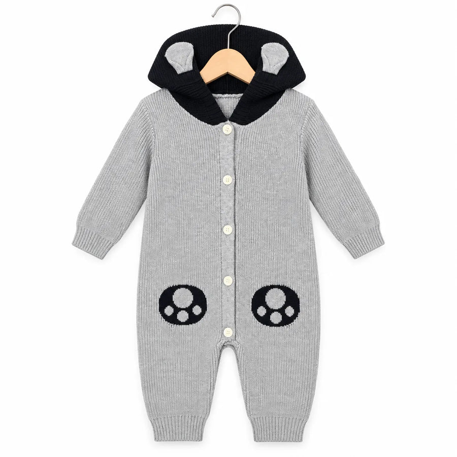 Winter Grey & Black Panda Romper (Size 0 - 18 Months)