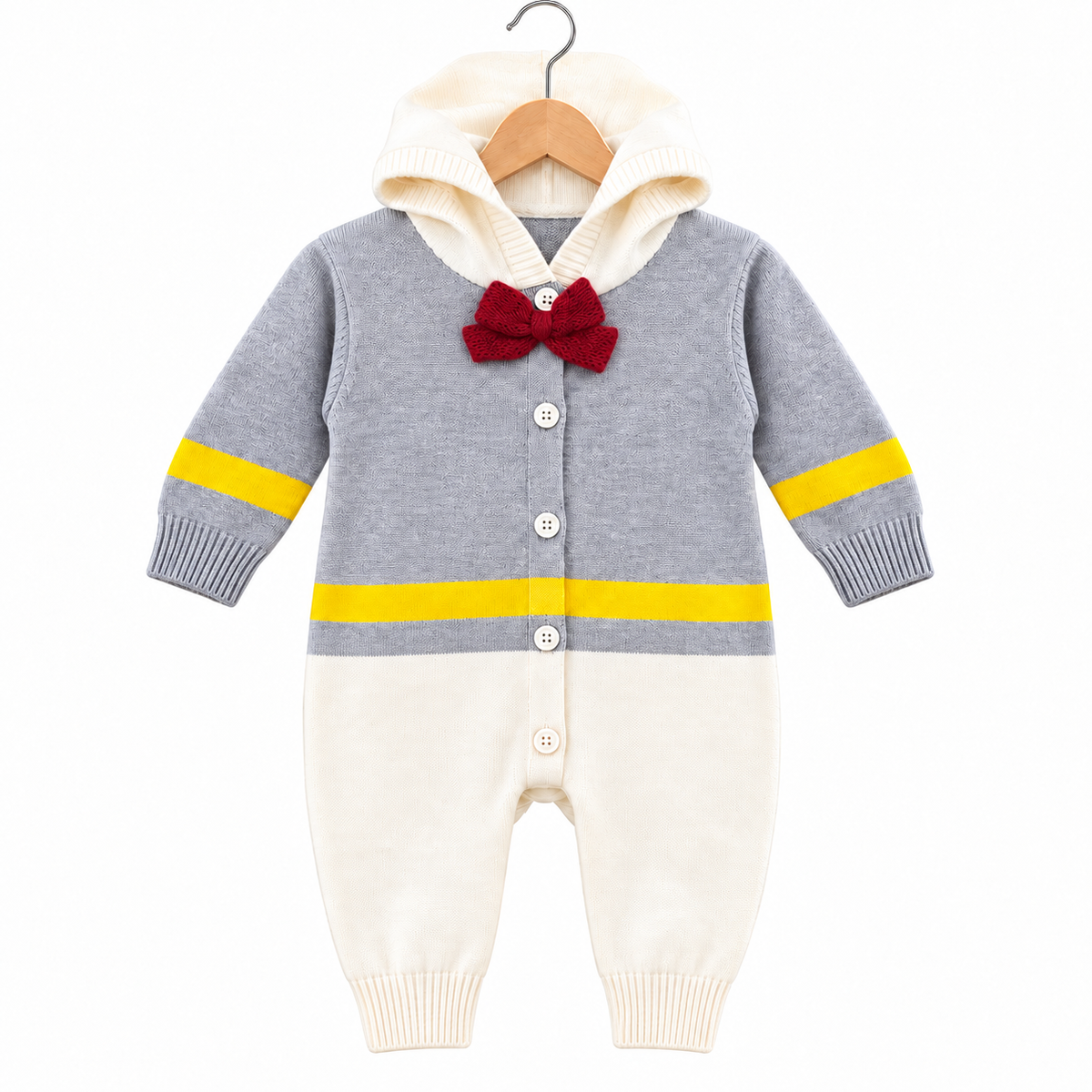 Winter Grey & White Bow Romper (Size 0 - 18 Months)