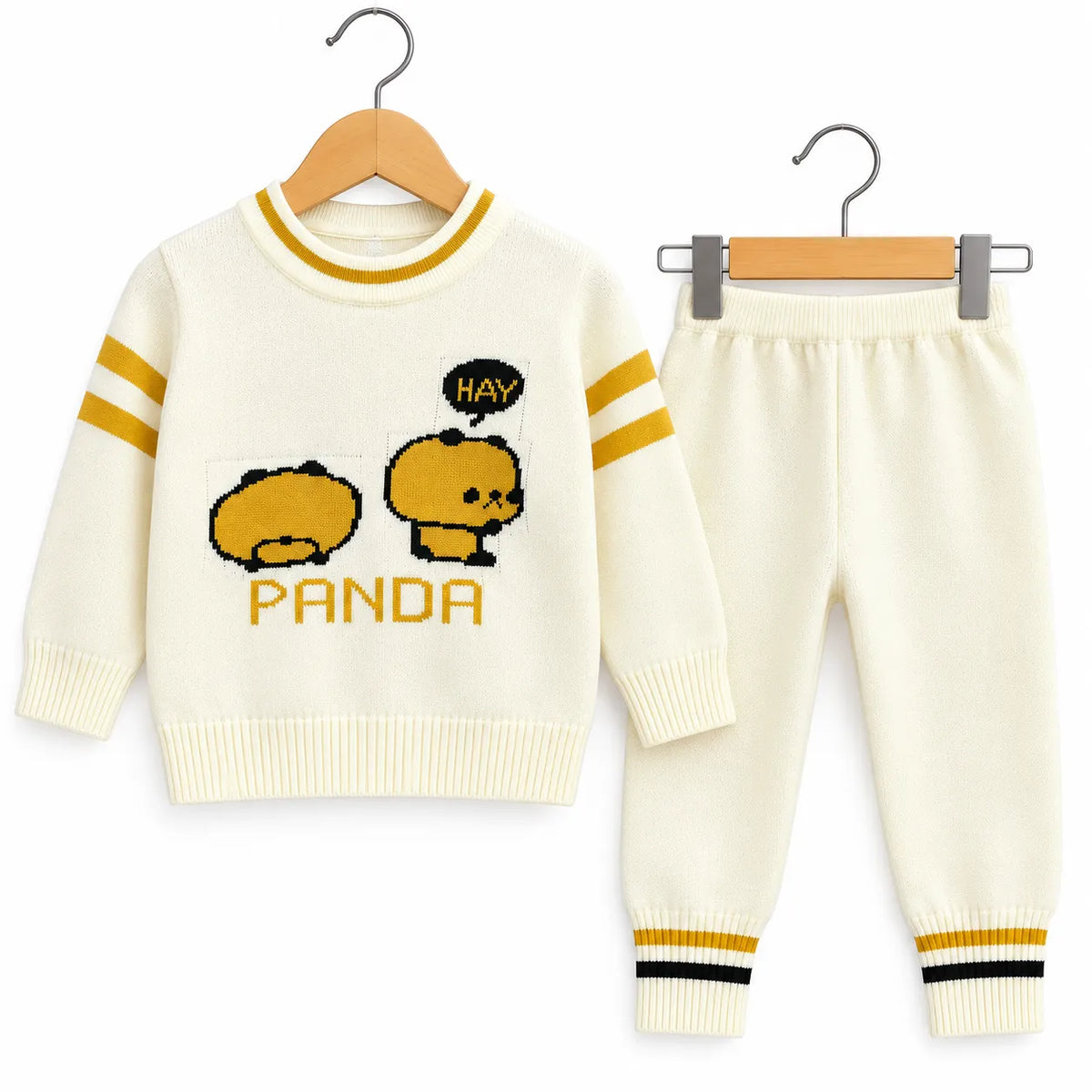 Winter Imported Suiting Off White Panda Print (Size 0 - 18 Months)