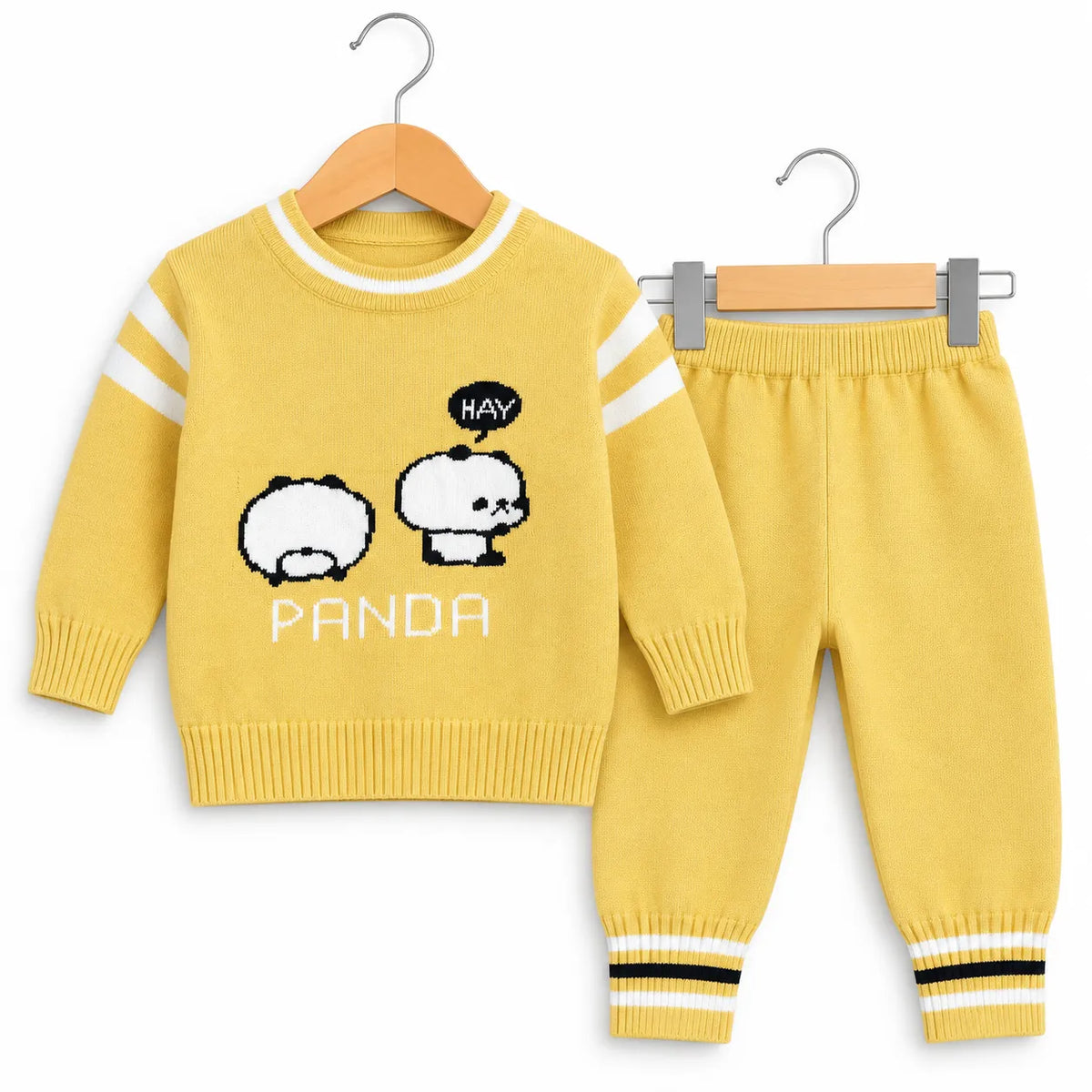 Winter Imported Suiting Yellow Panda Print (Size 0 - 18 Months)