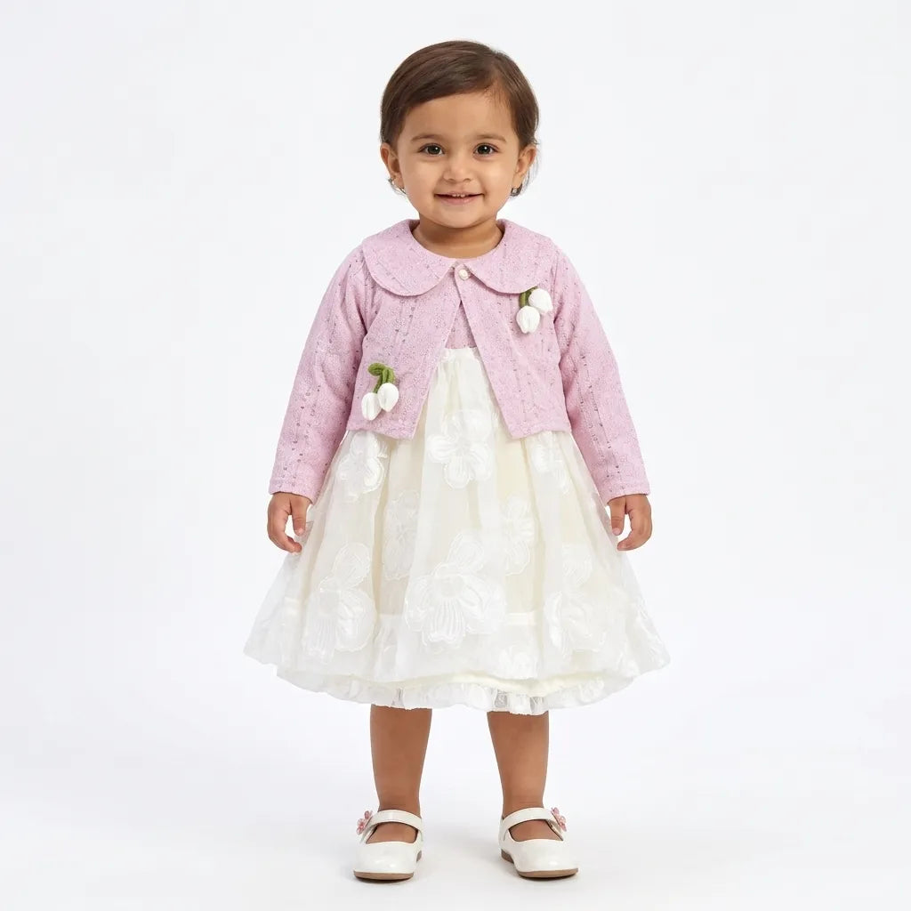 Winter Pink Floral Frock (Size 6 Months - 3 Years)
