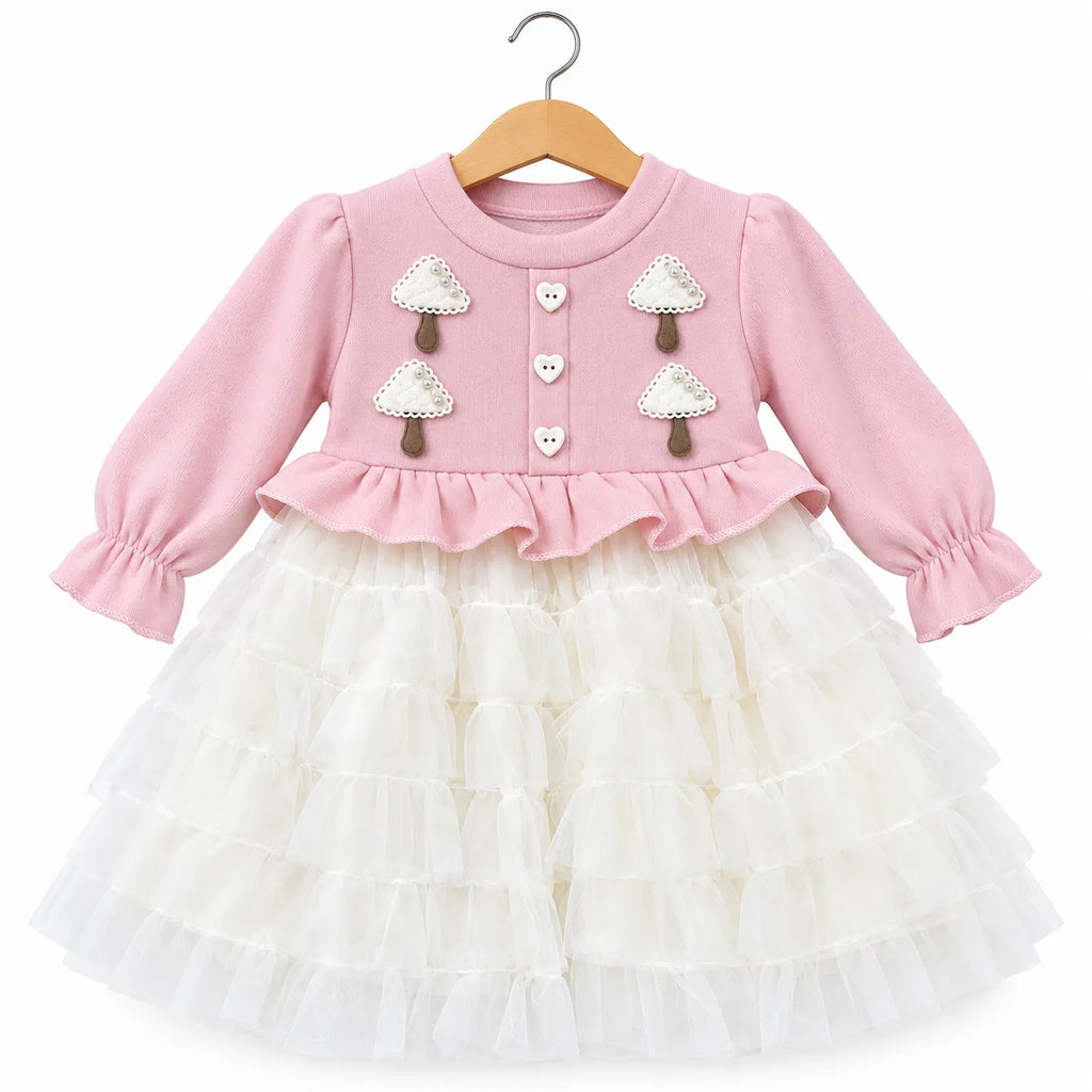 Winter Pink Tree Frock (Size 6 Months - 3 Years)