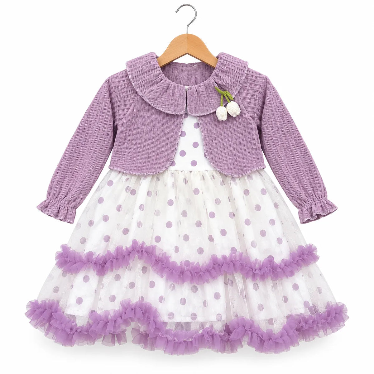 Winter Purple Polka Dot Frock (Size 6 Months - 3 Years)