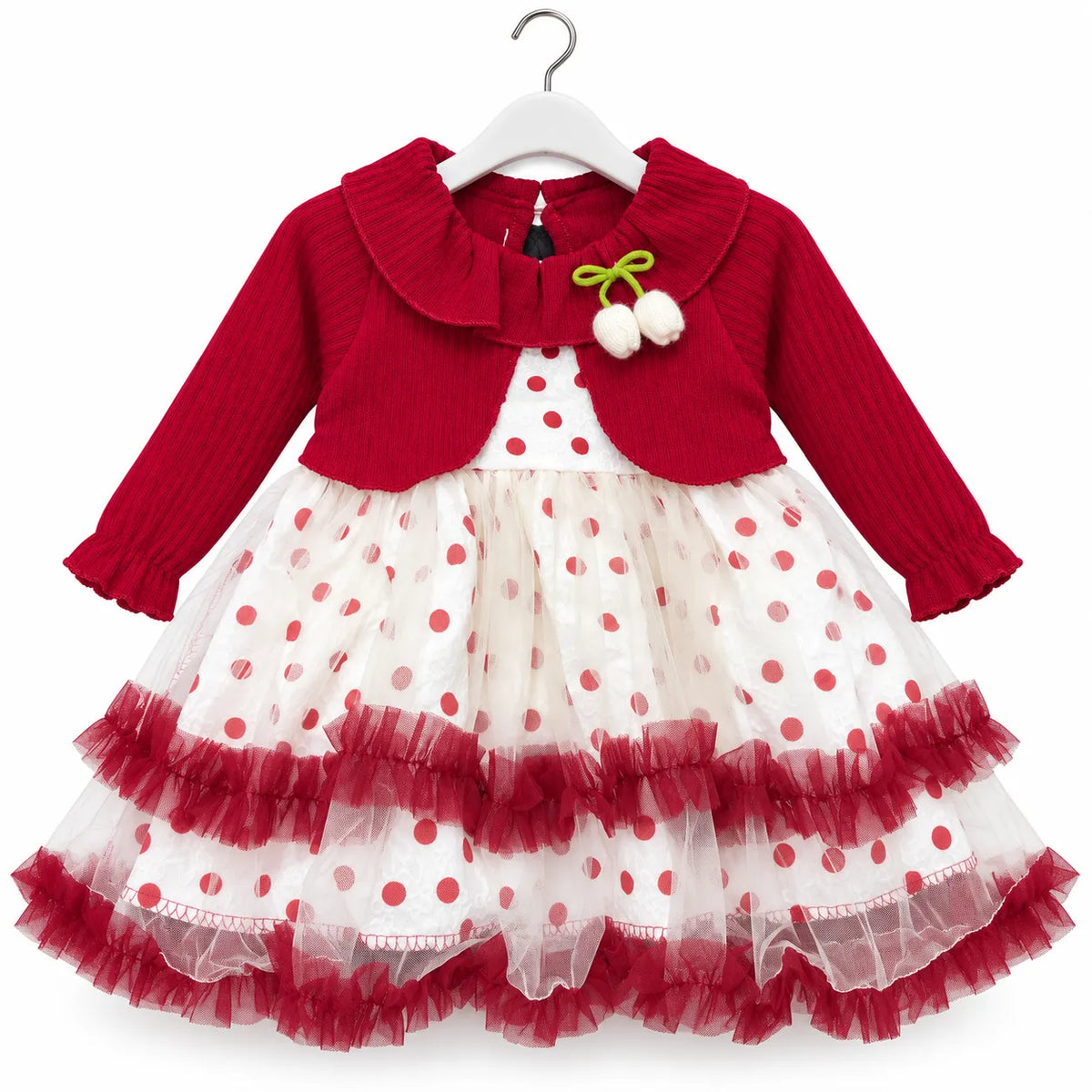 Winter Red Polka Dot Frock (Size 6 Months - 3 Years)