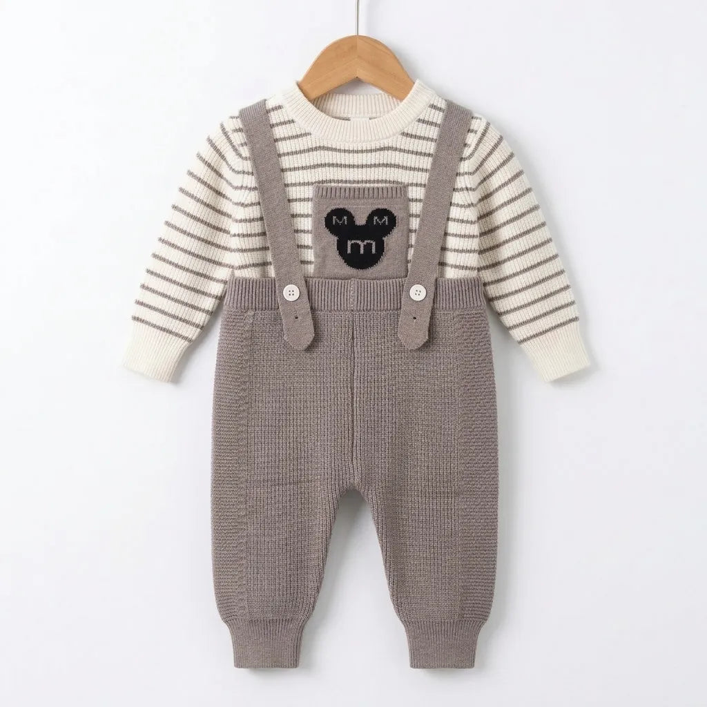 Winter Taupe Mickey Dangri Romper (Size 0 - 18 Months)