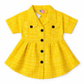 Yellow cotton girls' frock with button details for ages 2-5, by lilcubspk, featuring a bright summer design for young children.