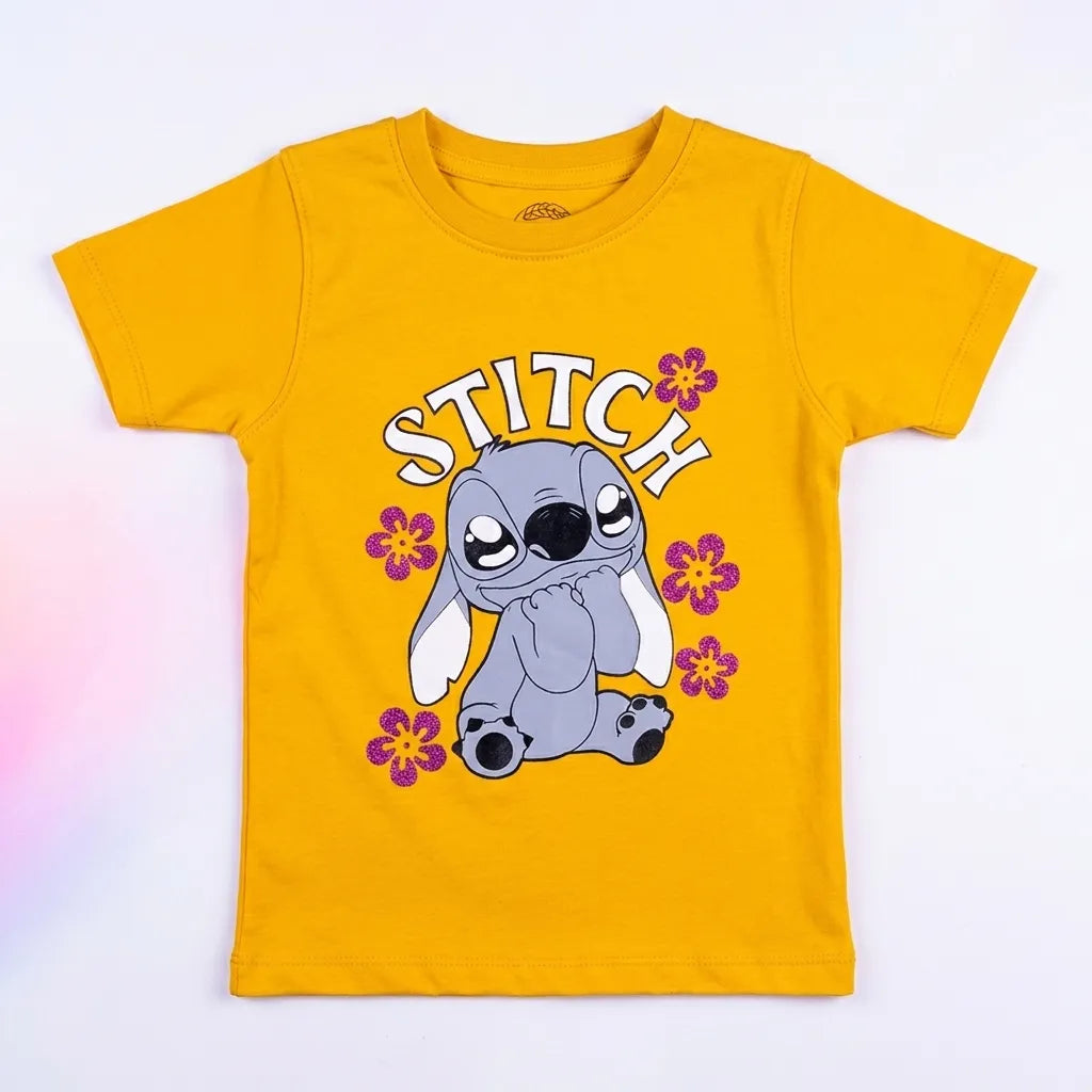 Yellow Stitch Print Cotton T-Shirt for Girls – 1 to 12 Years
