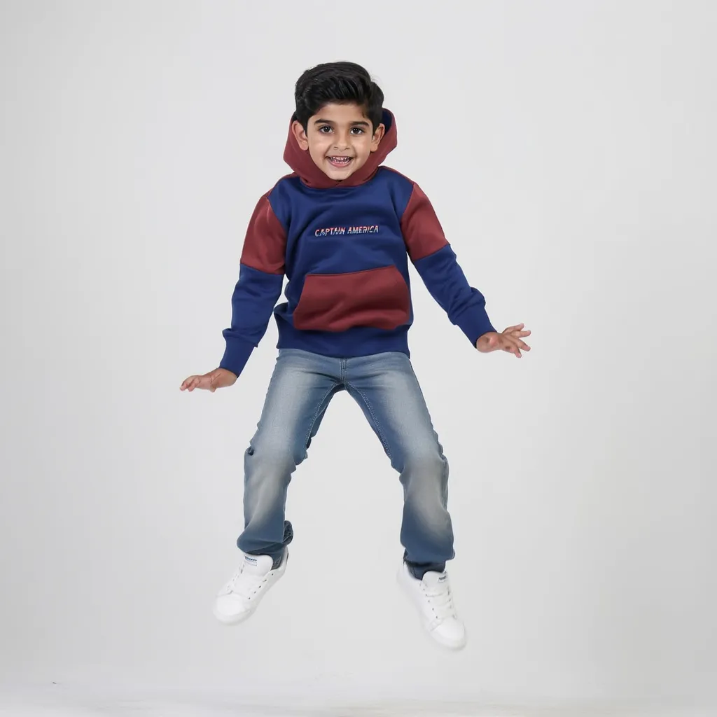 Blue and Red Fleece Captain Awesome Print Hoodie