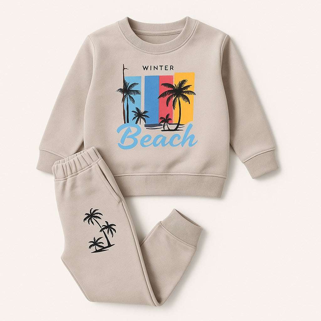 Winter Beach Palm Kids Tracksuit – Cozy 2-Piece Fleece Set