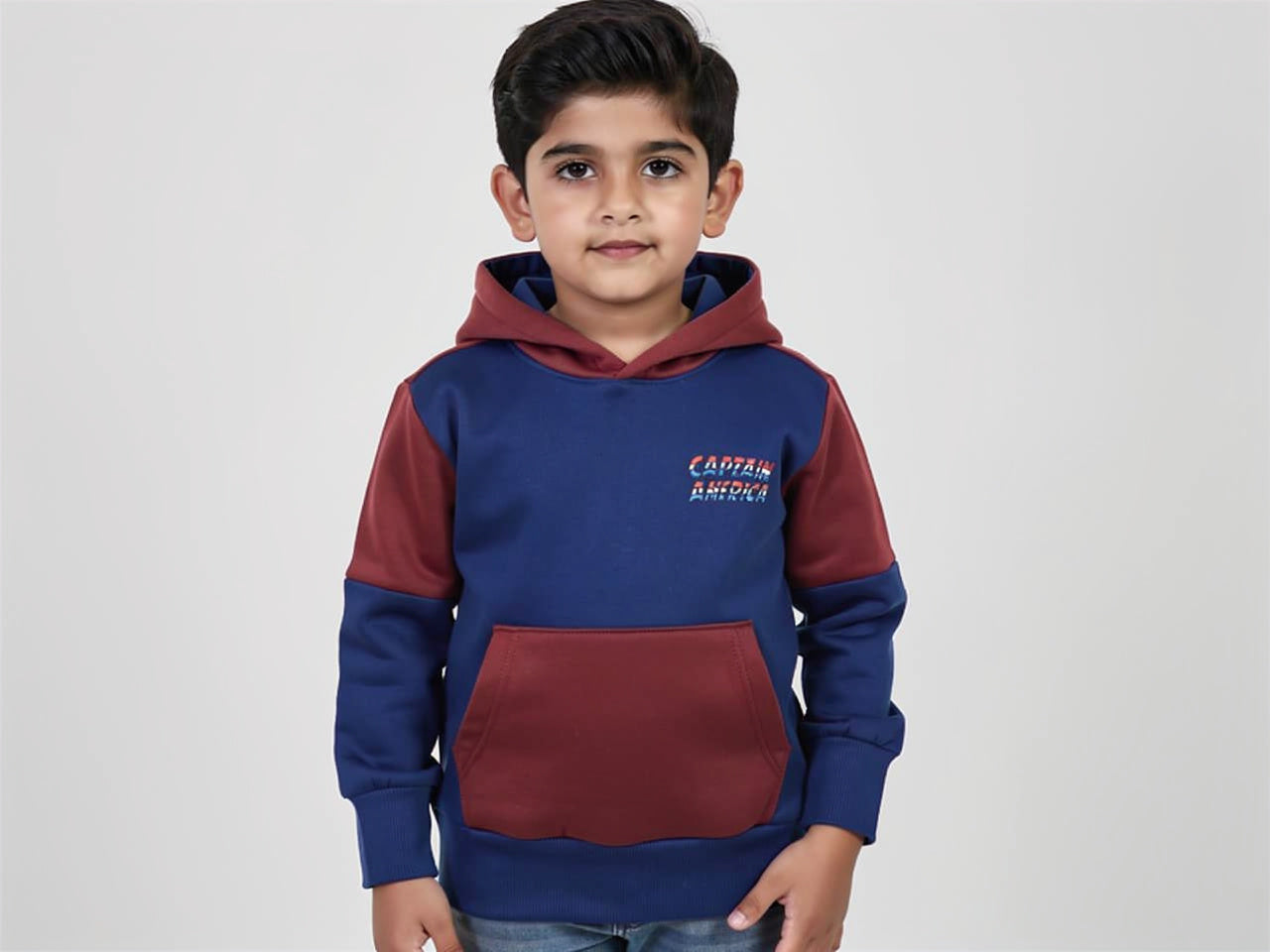 Blue and Red Fleece Captain Awesome Print Hoodie