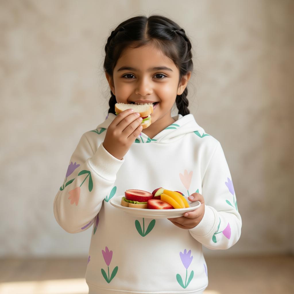 White Fleece Floral Print Hoodie