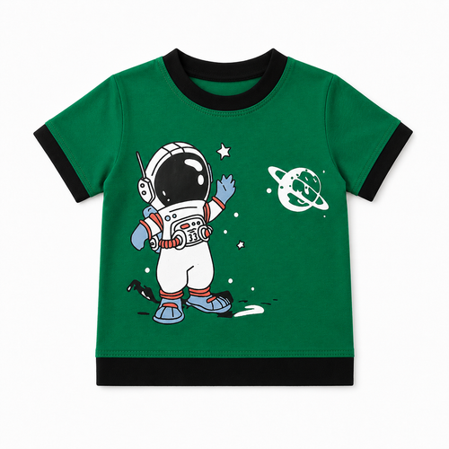 Boys green astronaut graphic t-shirt - kids summer tee Pakistan - Lil Cubs kidswear