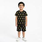 Black Batman print summer boys' coord set by lilcubspk, featuring a playful Batman design on a comfortable matching top and shorts.