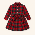 Classic Red Plaid Belted Dress – Girls (2–8 Years)