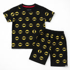 Black Batman print boys summer coord set by lilcubspk featuring a short-sleeve top and matching shorts for ages 1-12 years.