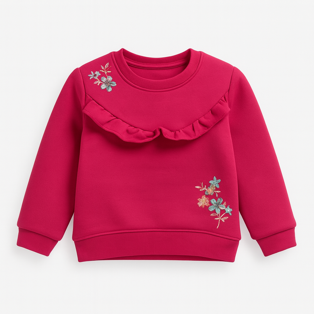 Elegant Ruffle Neck Sweatshirt for Girls (1-10Y)