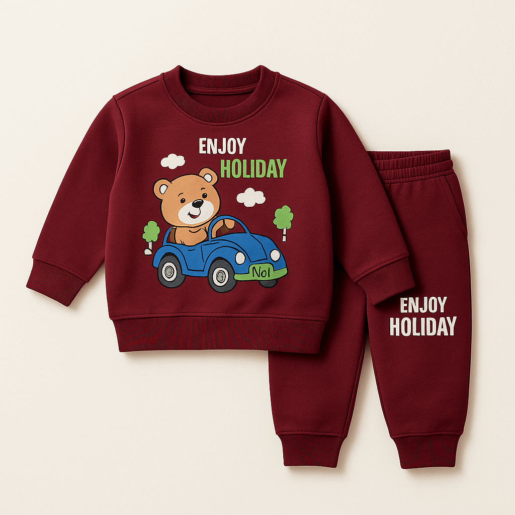 Teddy Bear Sweatshirt Set – Maroon Smiley Cozy | LilCubs