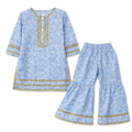 Sky Blue Floral Print Kurti Shahrara (2-Piece) - Lil' Cubs