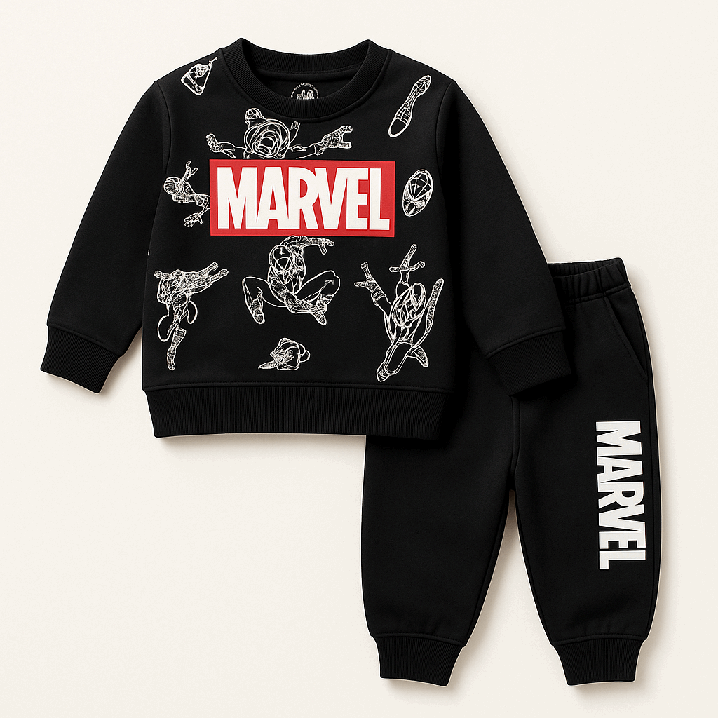 Kids Marvel Spider-Man Black Tracksuit – Sweatshirt & Joggers Set