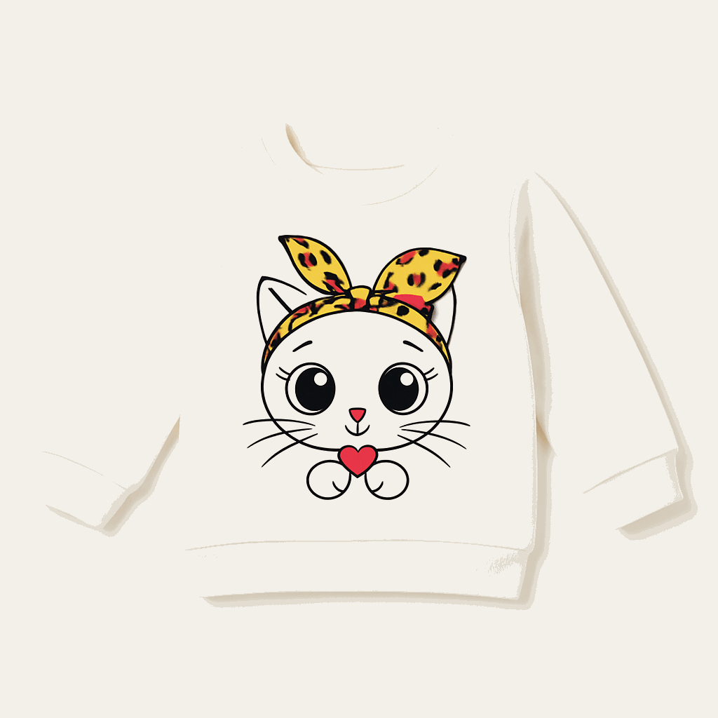 Girls Cartoon Cat Printed Sweatshirt – Kids Winter Top (Sizes 1-10 Years)