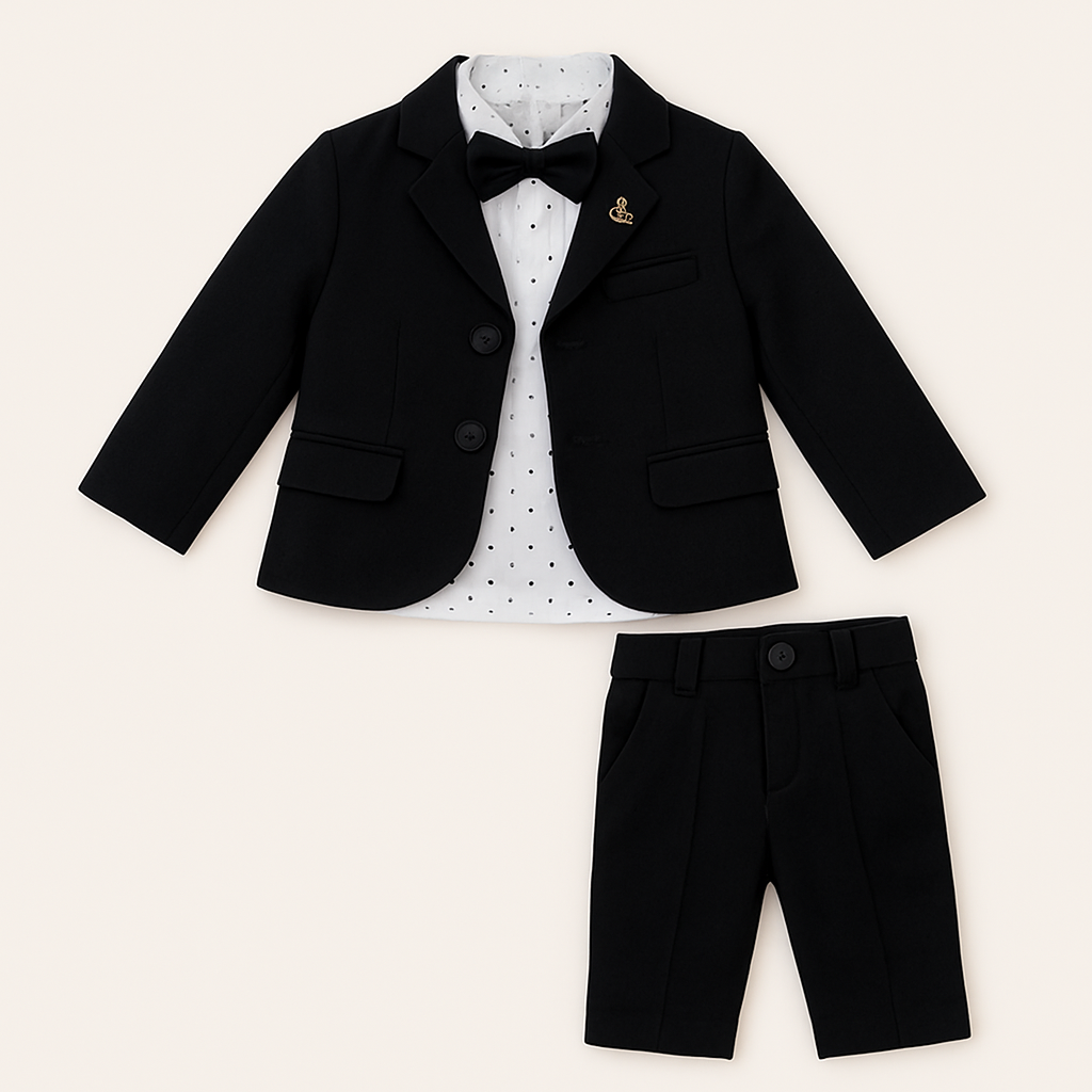 Boys Imported 3-Piece Suit – Coat, Shirt & Pant with Bow Tie (1–5 Years)