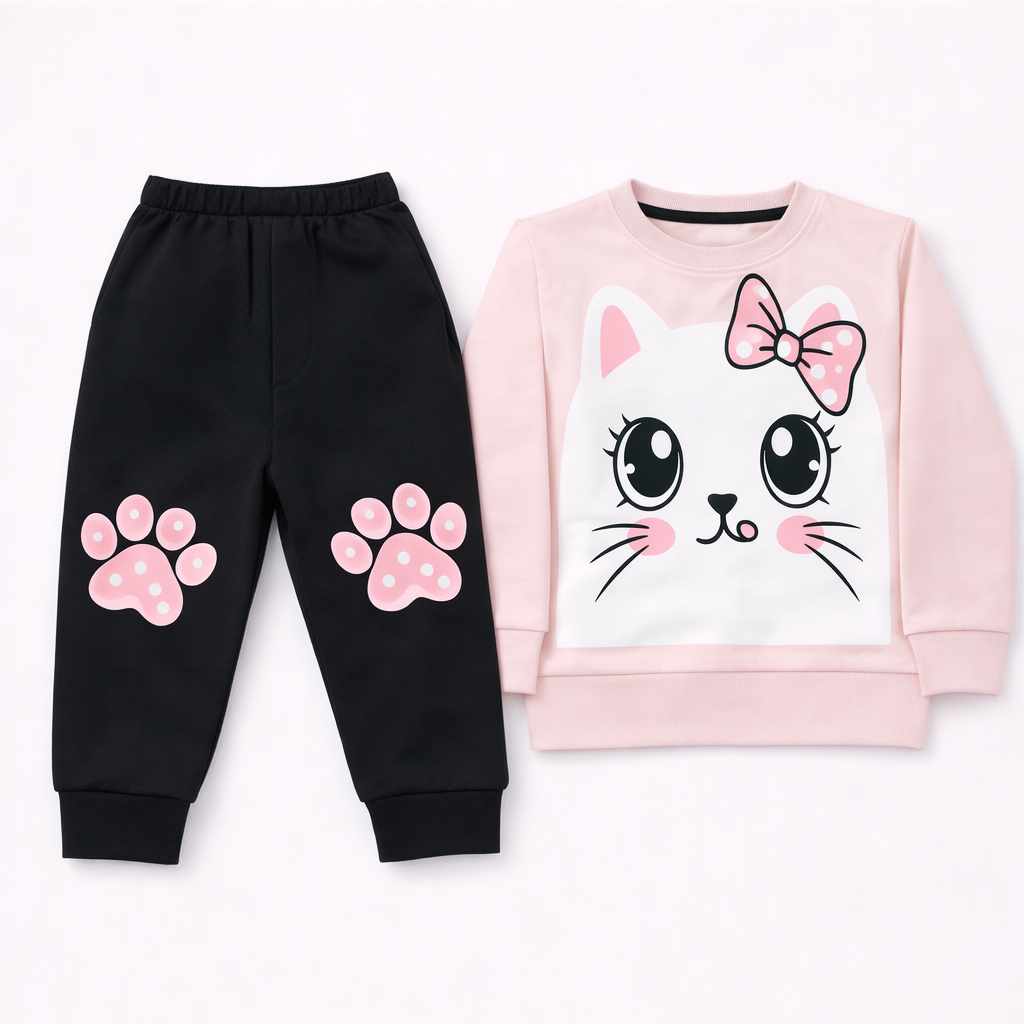 Pink Peach “Cuddly Bunny” Kids Sweatshirt & Jogger Set (Girls 1–12 Years)