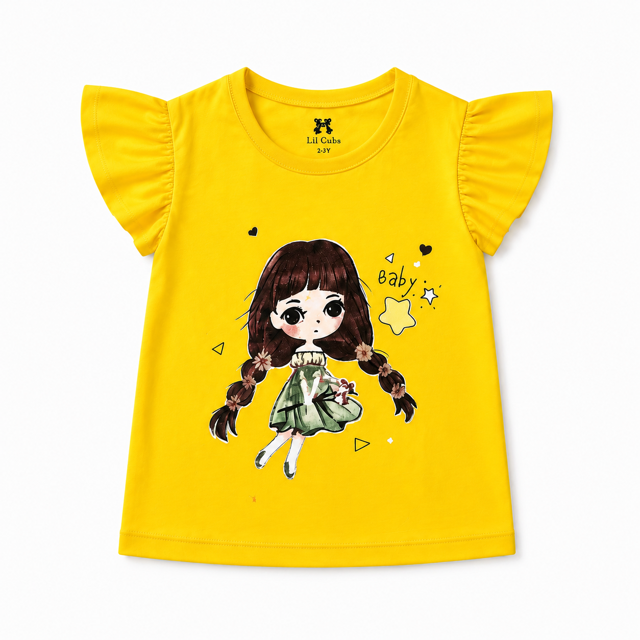 Girls yellow cartoon character t-shirt - cute kids top Pakistan - Lil Cubs kidswear