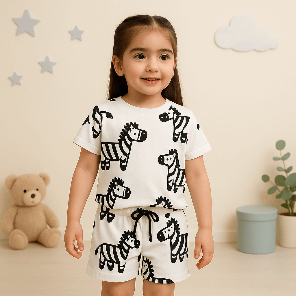 Unisex Zebra Print Coord Set for Kids – Summer Two-Piece Outfit