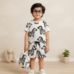 Unisex Zebra Print Coord Set for Kids – Summer Two-Piece Outfit
