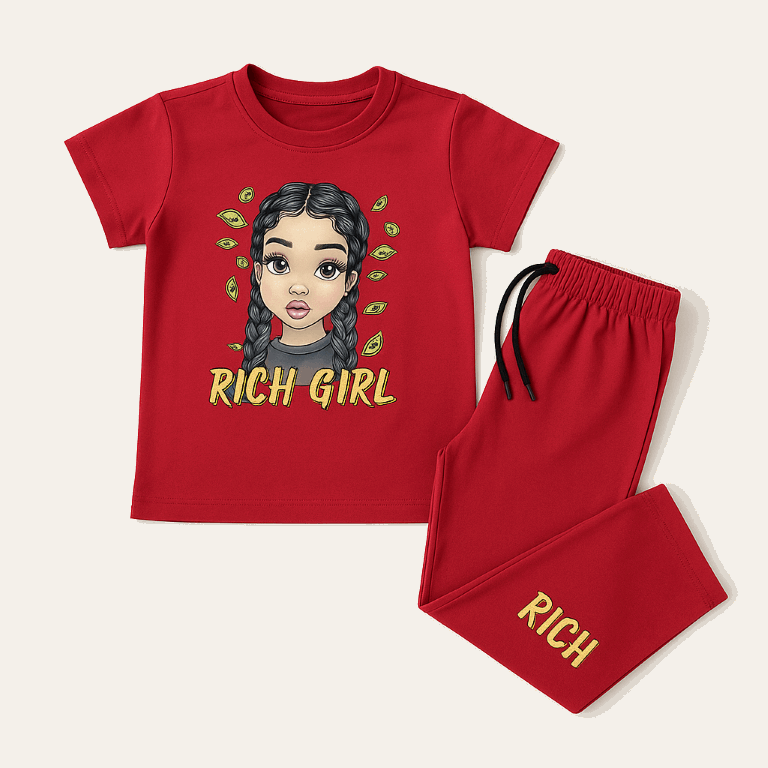 "Rich Girl" Graphic Kids Coord Set (Red)