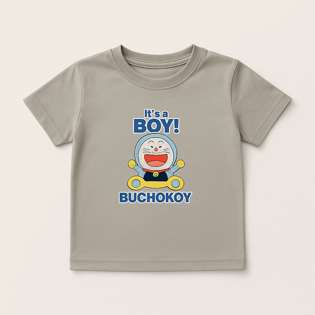 Buchokoy “It’s a Boy!” Kids Graphic T‑Shirt – Warm Grey (1-6 Y)