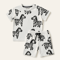 Unisex zebra print summer set for kids – white cotton t-shirt and shorts 1 to 12 years

