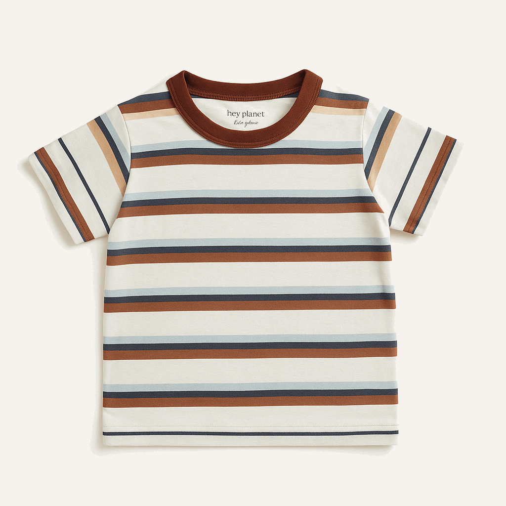 Boys Brown Striped Summer Coord Set – Cotton T-Shirt & Shorts