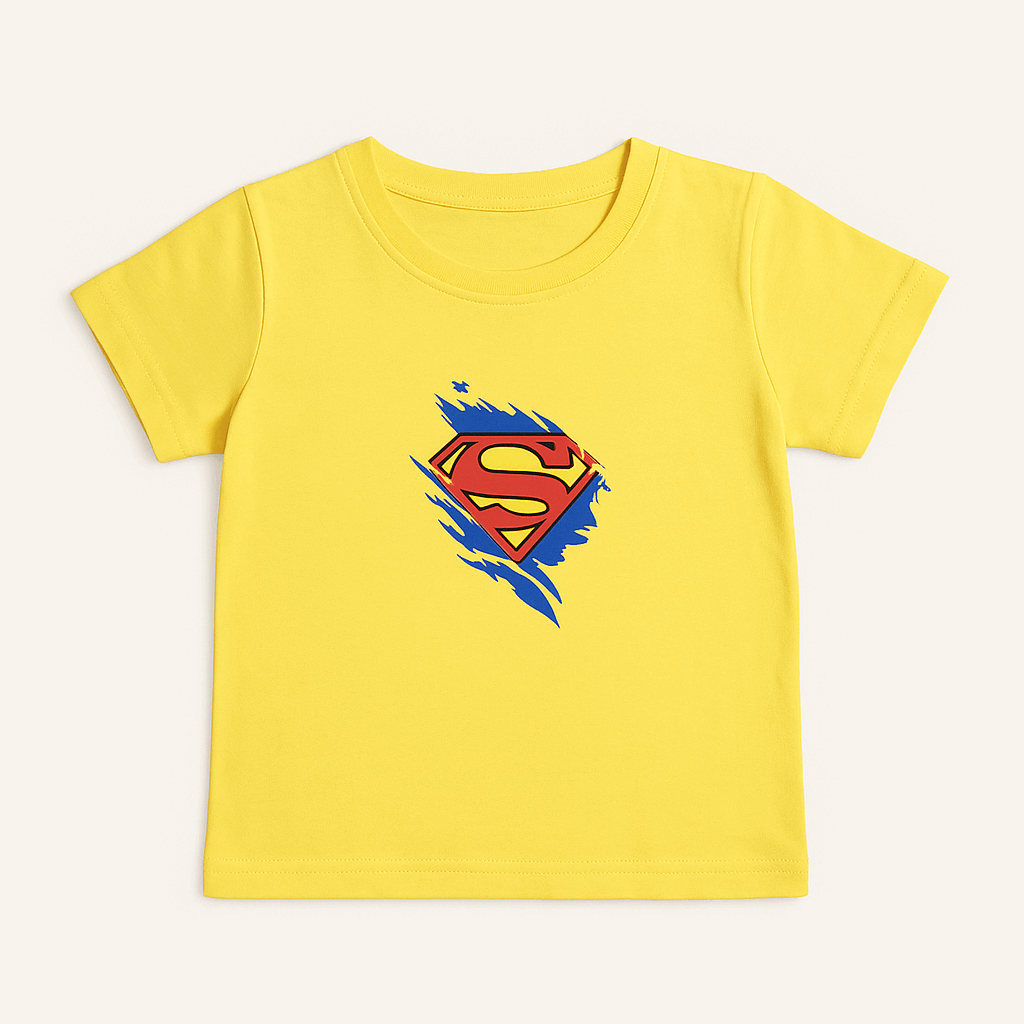 Superman Logo Boys T-Shirt – Yellow Cotton Hero Tee (1–6 Years)