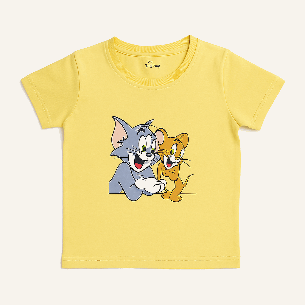 Tom & Jerry Yellow Cartoon T-Shirt for Kids – Cotton Tee (1–6 Years)