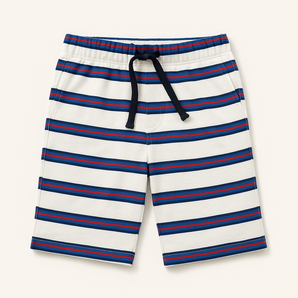 Boys Cartoon Two-Piece Summer Set – Navy Bunny Tee & Striped Shorts