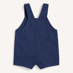 Navy blue cotton dungaree romper for baby boys with fish chest print – newborn to 12 months