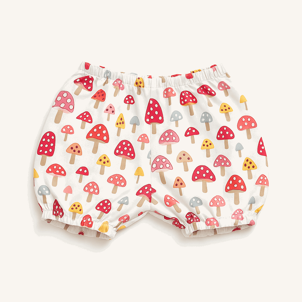 Mushroom Cotton Baby Girl Set – 2-Piece Top & Shorts (3M–3Y)
