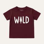 Boys “WILD” Graphic Two-Piece Summer Set – Maroon T-Shirt & Printed Shorts