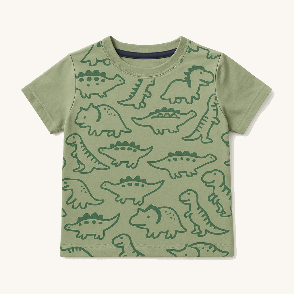 Boys Dinosaur Print Two-Piece Summer Set – Green Cotton Coord