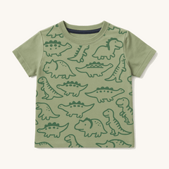 Boys Dinosaur Print Two-Piece Summer Set – Green Cotton Coord