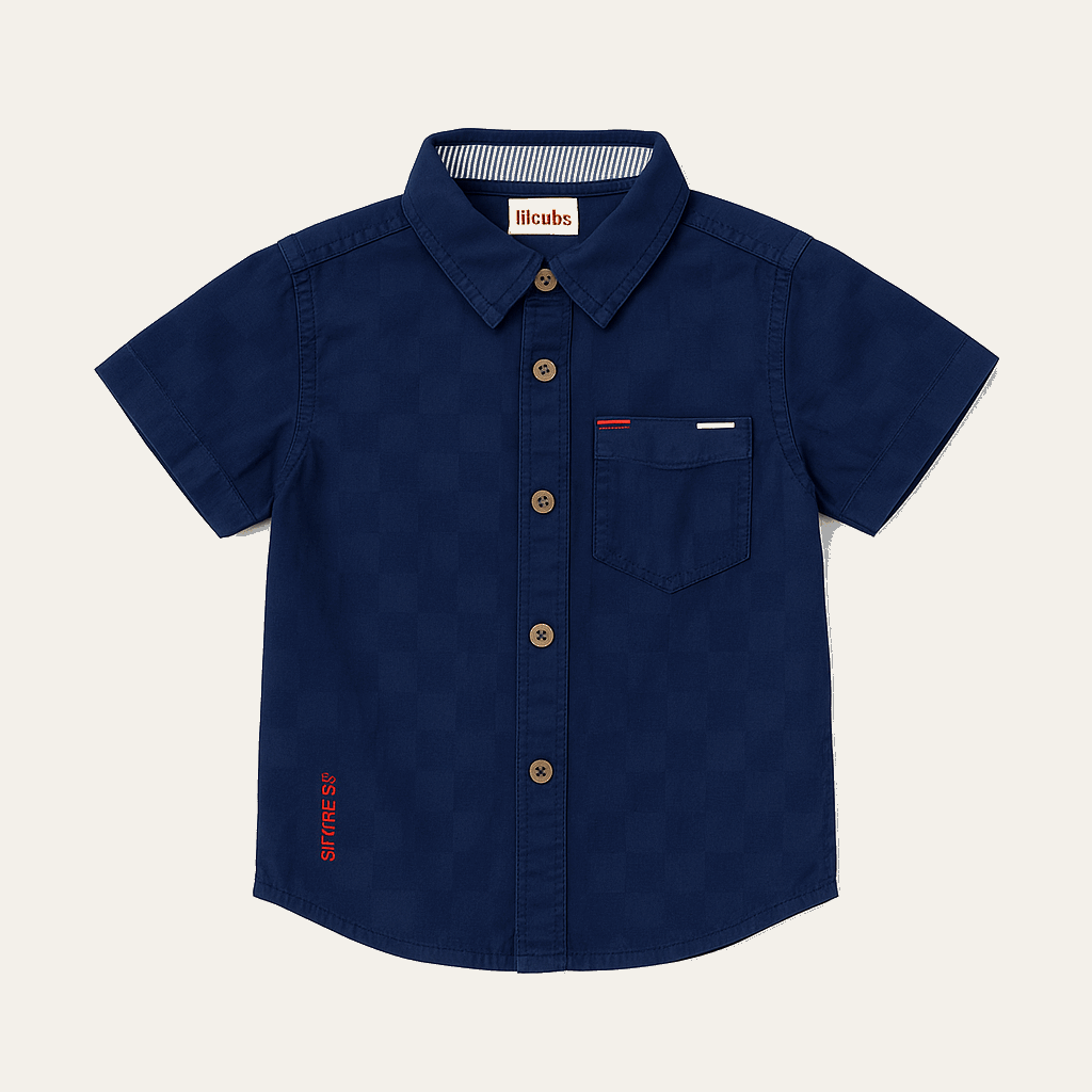 Boys Classic Navy Cotton Shirt – Half Sleeves (1–6Years) | Smart Casual & Formal Look | lilcubs.pk