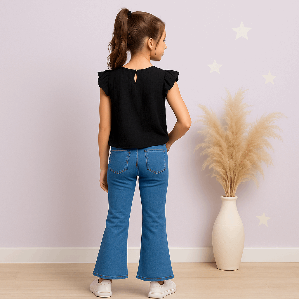 Girls Embroidered Butterfly Flapper Jeans – Premium Quality (Ages 1.5 to 10 Years)