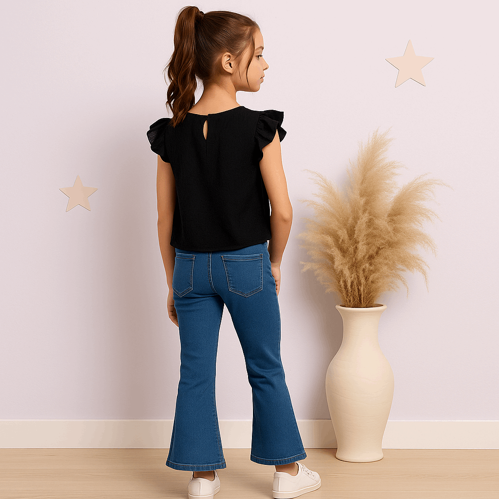 Girls Embroidered Butterfly Flapper Jeans – Premium Quality (Ages 1.5 to 10 Years)