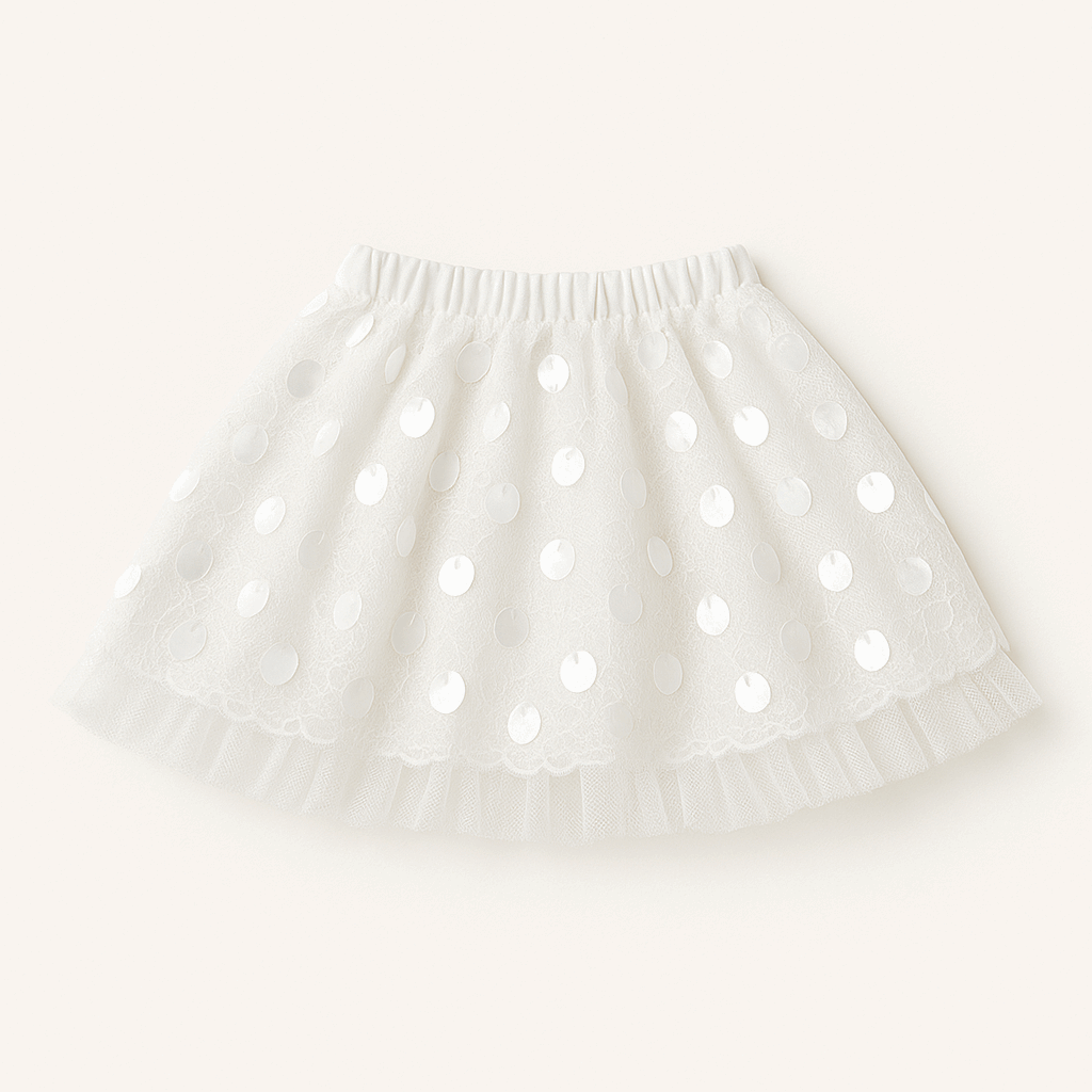 White Polka Dot Tulle Party Skirt for Girls – Fancy Baby Skirt (1–5 Years)